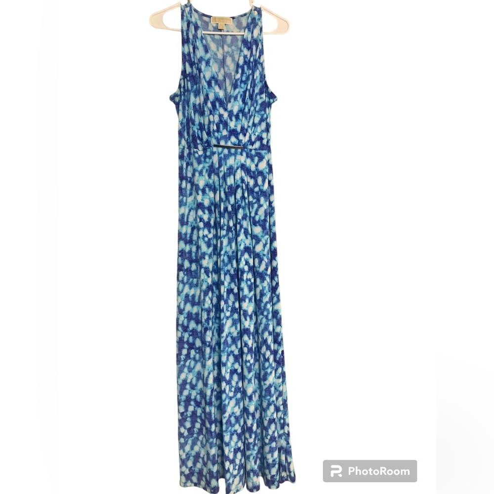 Michael Michael Kors Boho Chic Blue White Tie Dye Hippie Sleeveless Maxi Dress M